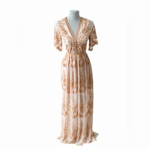 Icebird Boho Chic Lace Maxi Dress Cream & Brown – Size S